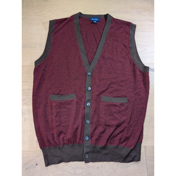 Paul‎ Fredrick Wool Vest grandpa Sweater Button Front Sleeveless Maroon Brown XL - Picture 1 of 5